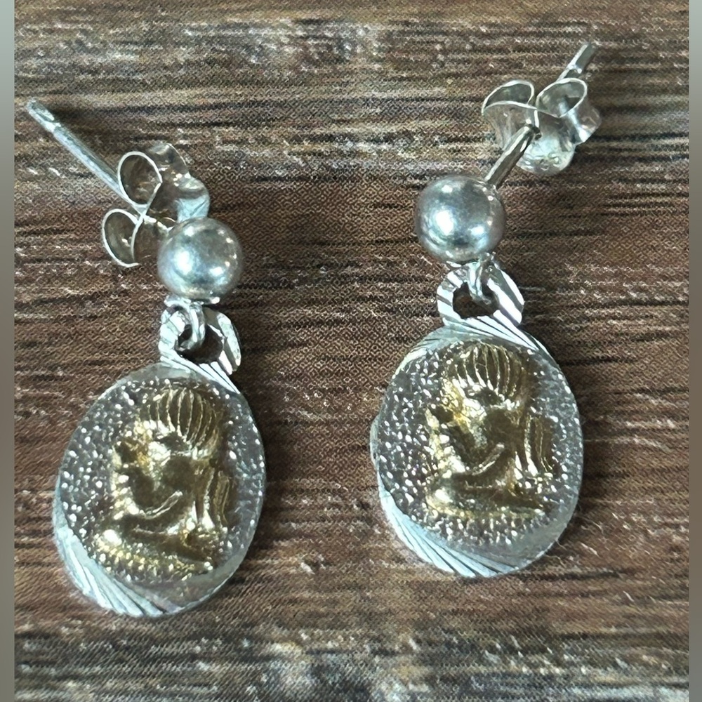 Silver and Gold Coin Drop Earrings